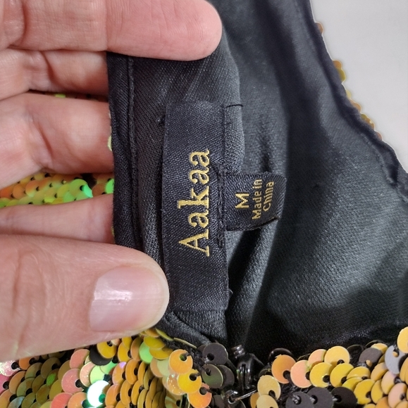 Aakaa Yellow Gold and Black Reversible Sequin Party Dress - Picture 7 of 8